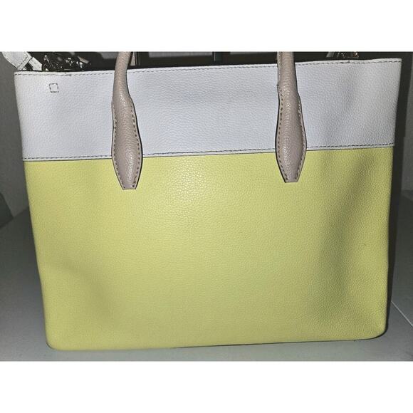 Kate Spade Eva Satchel Crossbody Limelight Yellow White Leather 13x10x5 - Picture 7 of 13